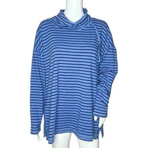 Talbots‎ Asymmetrical Drawstring Pullover Women's Size XL Blue Navy Striped